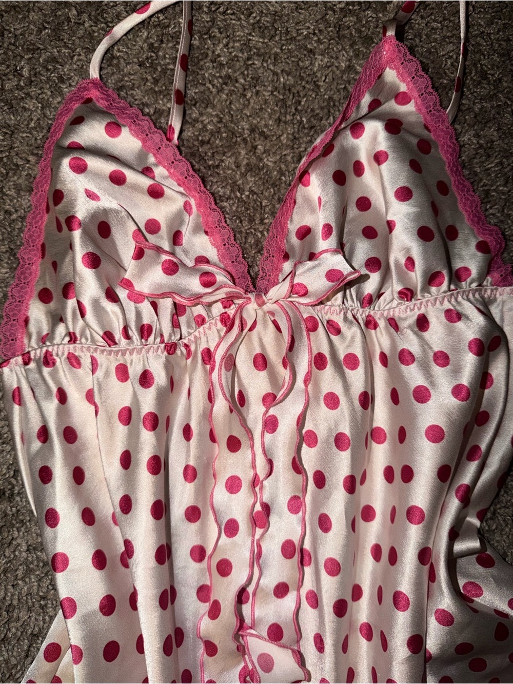 Victoria’s Secret Polka Dot Satin dress - Pink/White Lace Trim